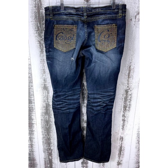 Coogi Premium Jeans Juniors 15/16 Rhinestone Logo Distressed Dark Wash Y2K - Picture 3 of 12